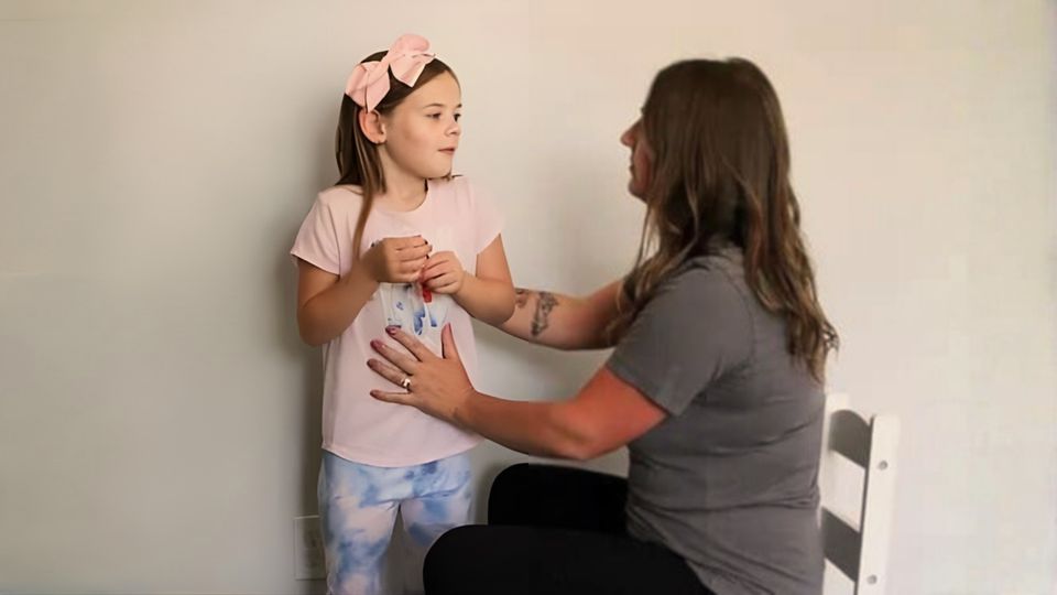 Pediatric pelvic therapy session for bladder and bowel health