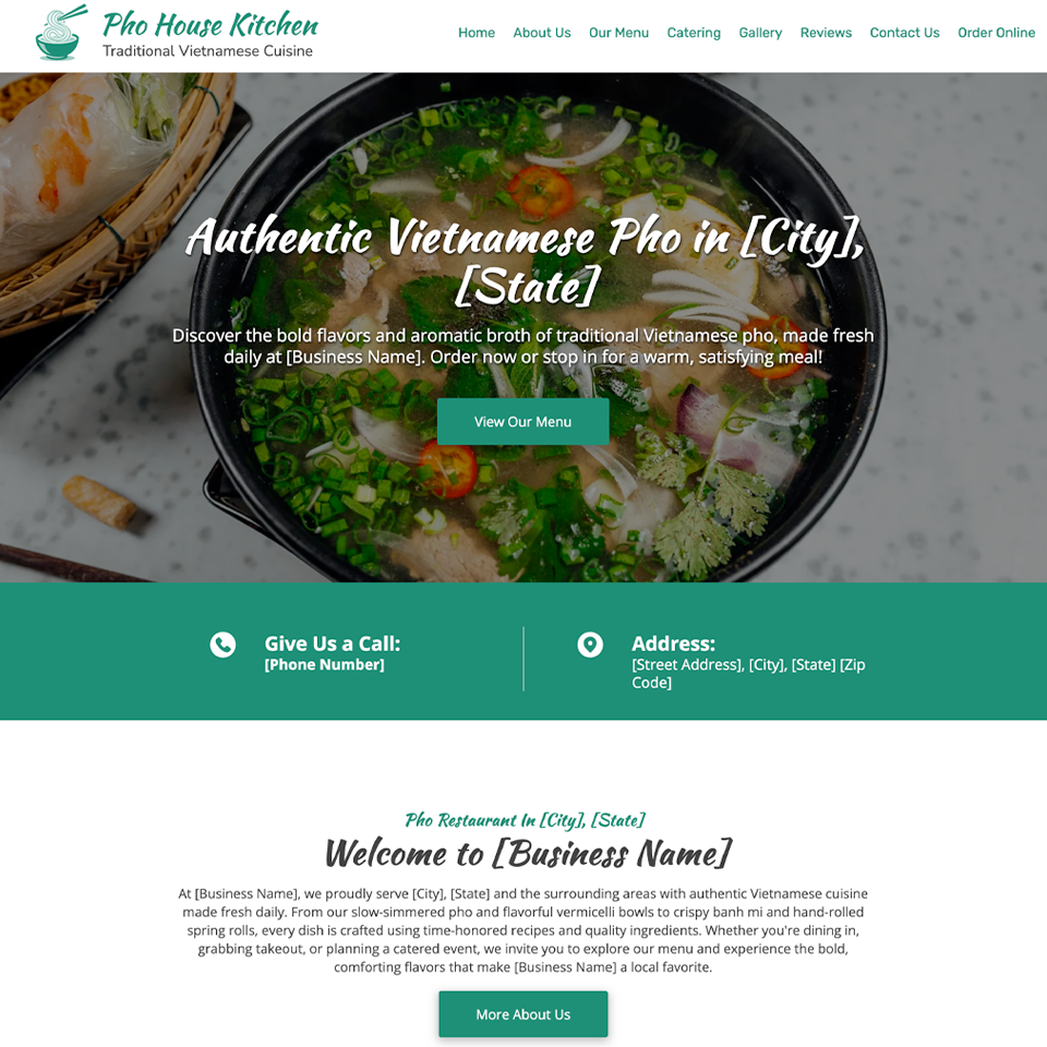Vietnamese pho restaurant website design theme