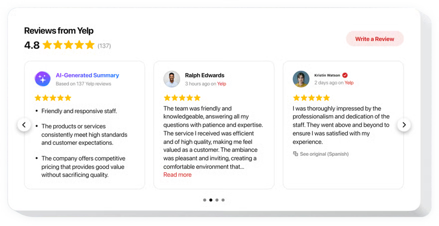 Yelp reviews webspace launcher