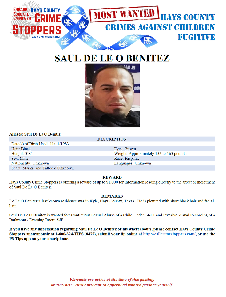 De le o benitez most wanted poster