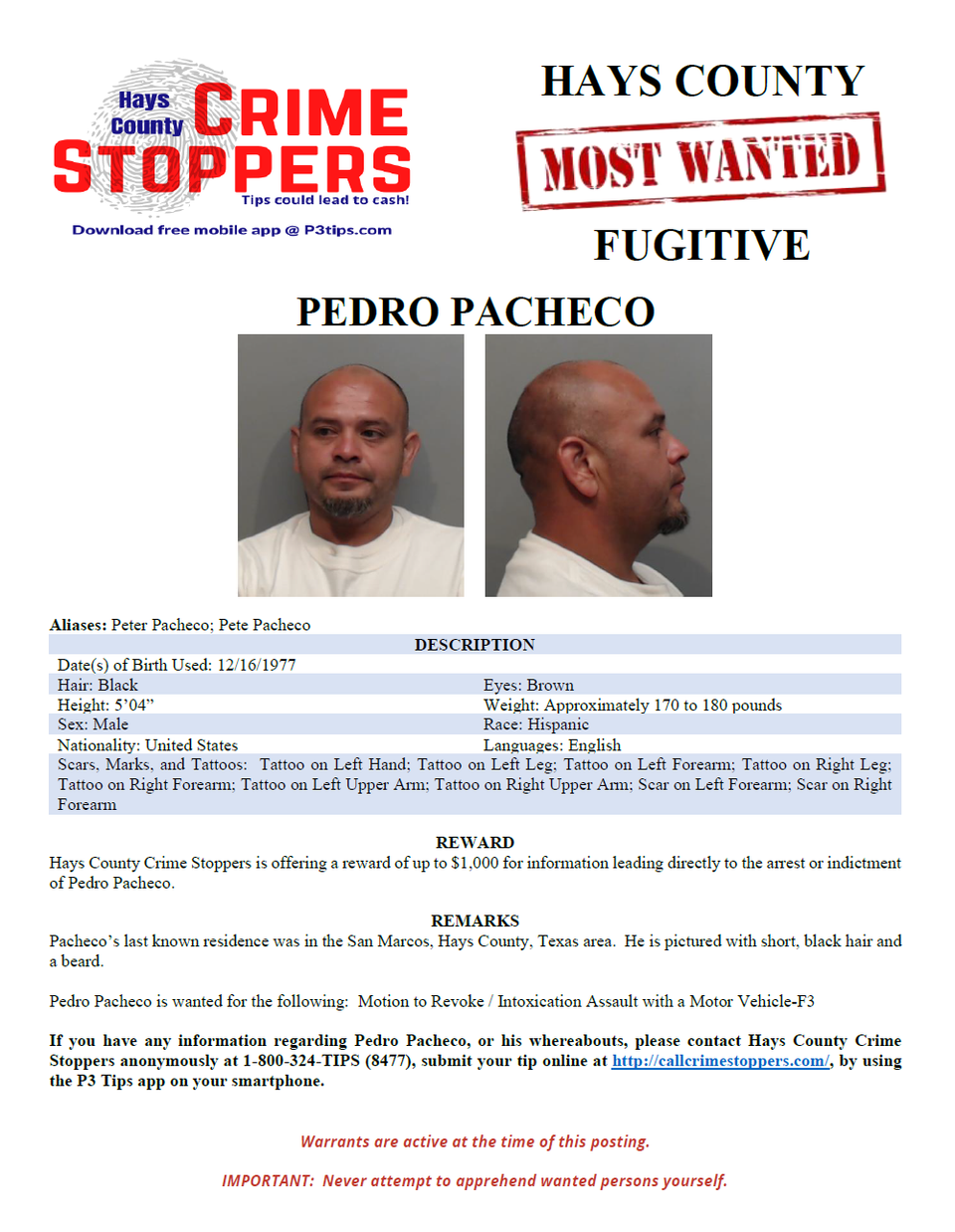 Pacheco most wanted poster