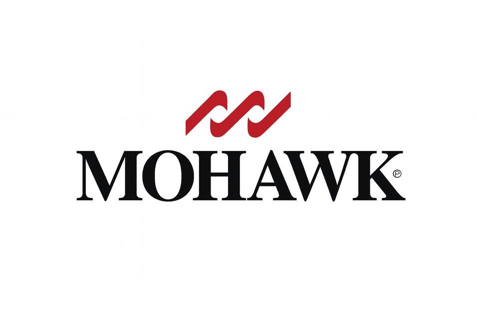 Mohawk logo with bold black “MOHAWK®” text and two stylized red wave shapes above