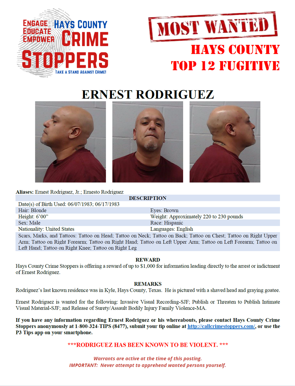 Rodriguez most wanted poster
