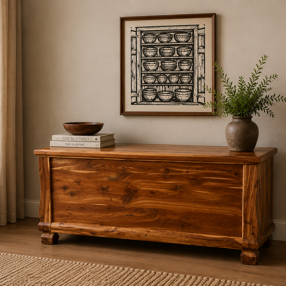 Cedar chest w hand printed art 1