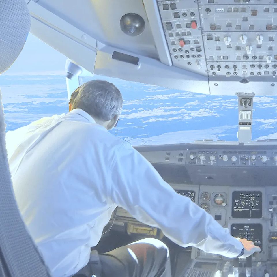 Pilot steering airplane