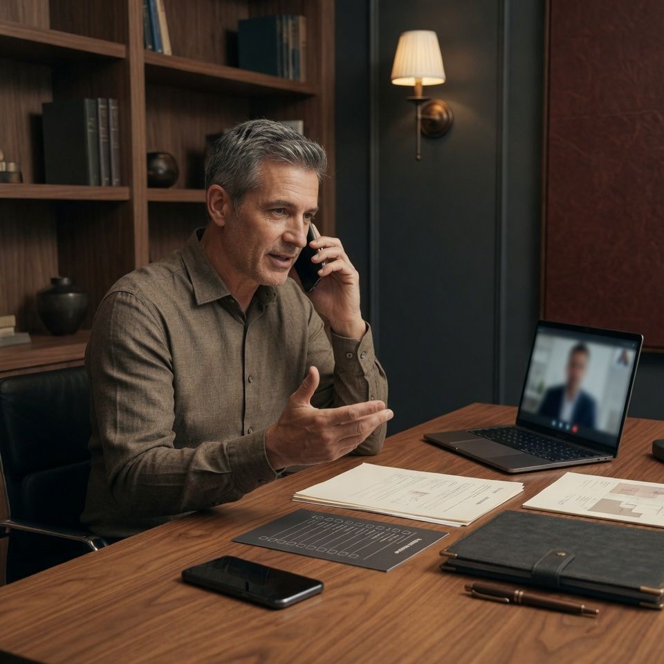 Consultant reviewing case acceptance details during a remote call
