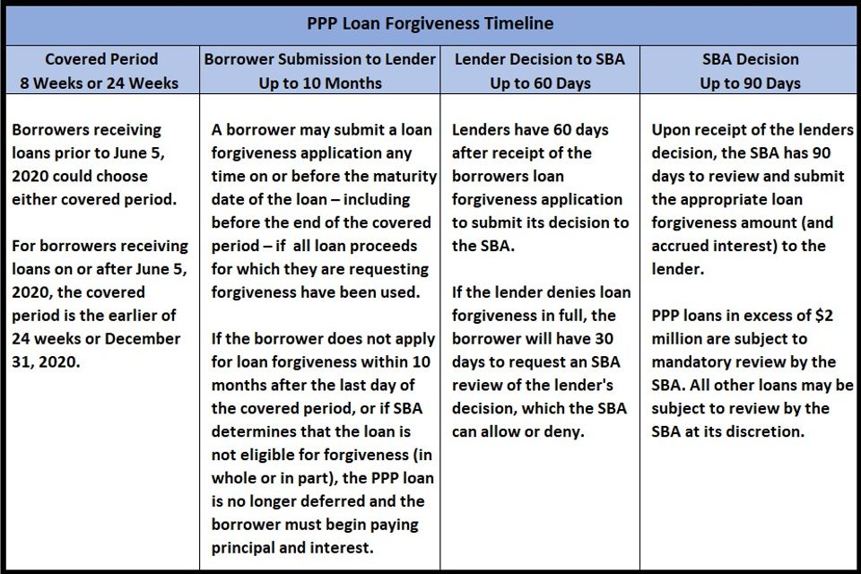 Ppp loan forgiveness table