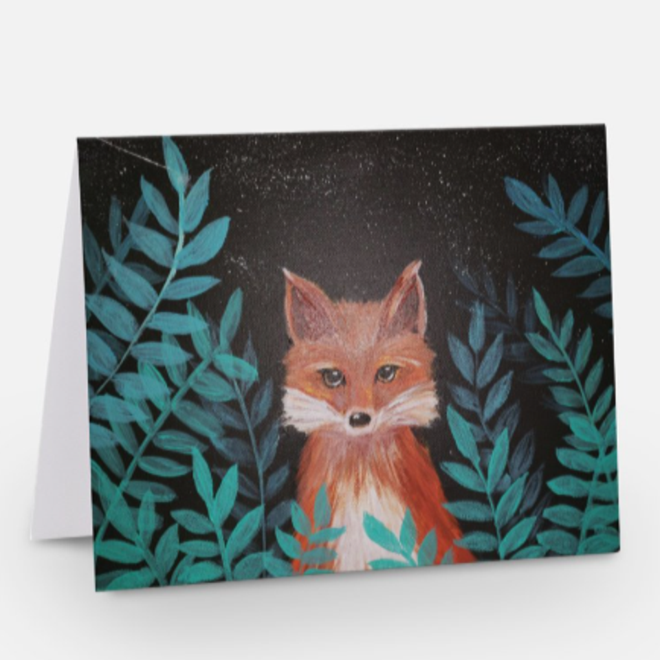 Fox in green notecard