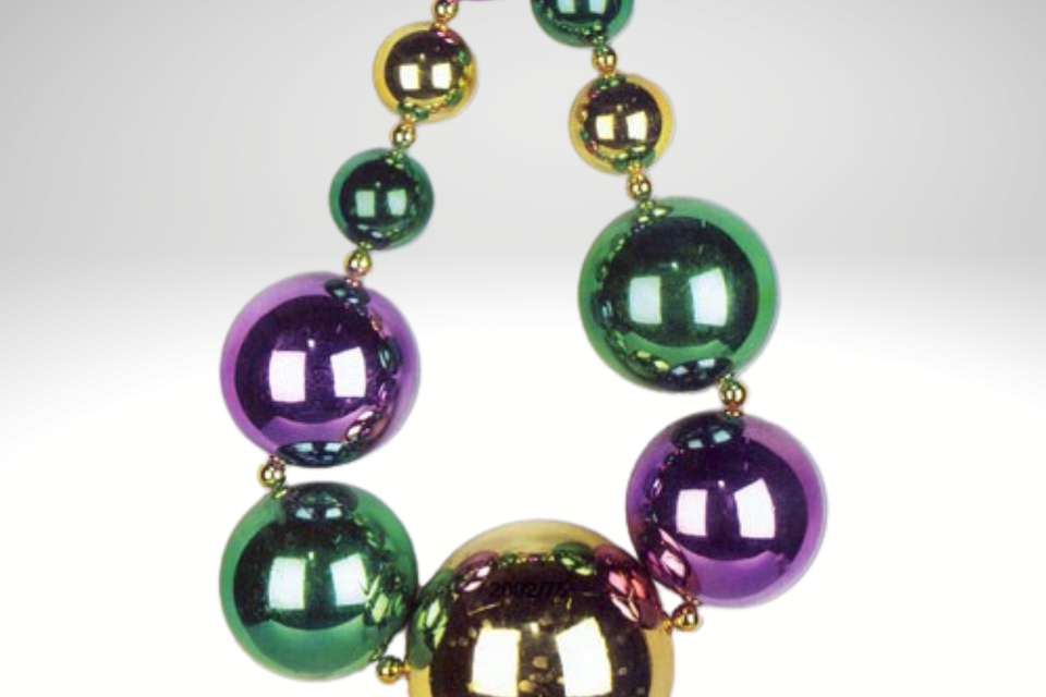 Giant jumbo Mardi Gras beads in purple, gold and green