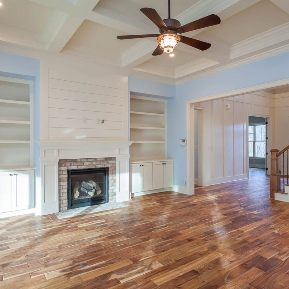 7601 living room fireplace built ins coffer open stairs