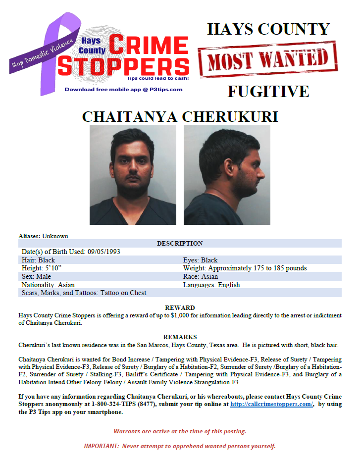 Cherukuri most wanted poster