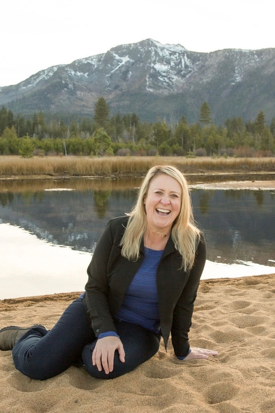 KPCopy Laughing in front of Mt Tallac on Kiva Beach showing her fun and playful nature 