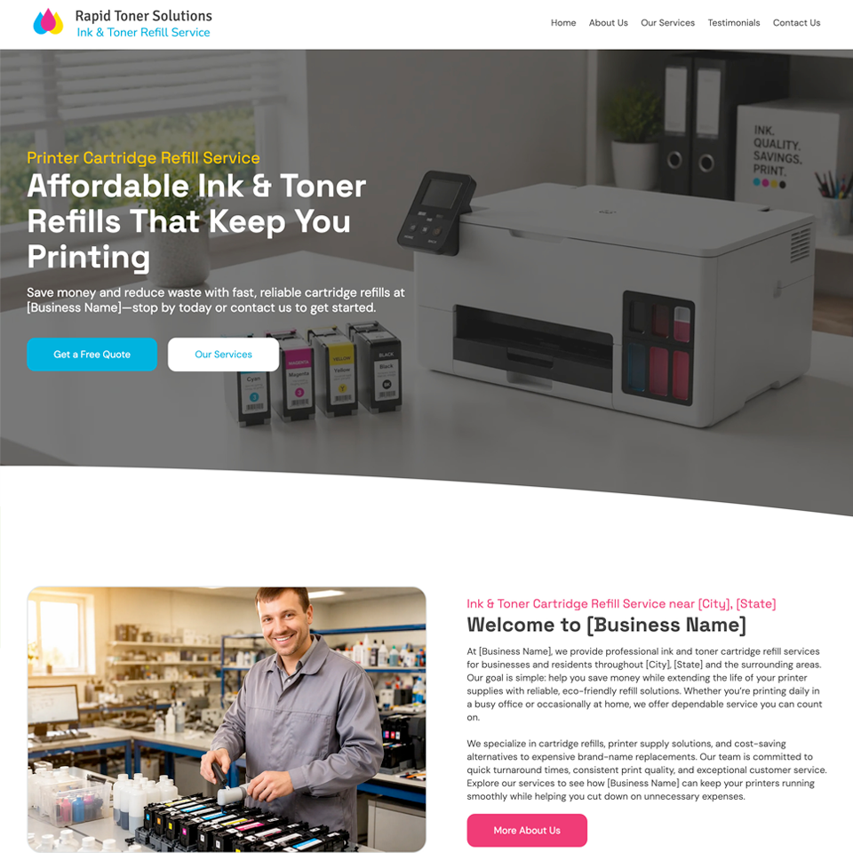 Ink toner cartridge website design theme