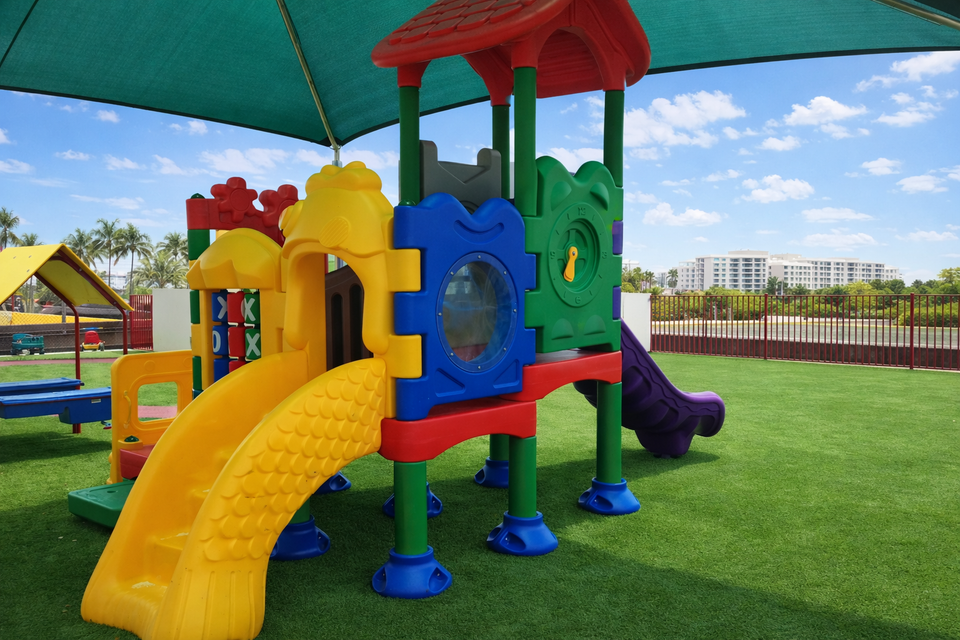 playground area with artificial grass surface