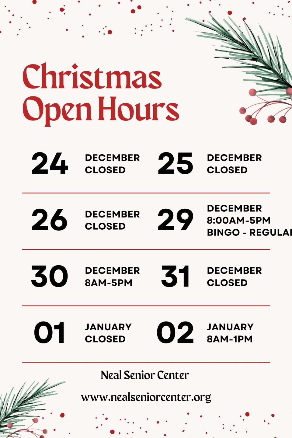 Christmas hours