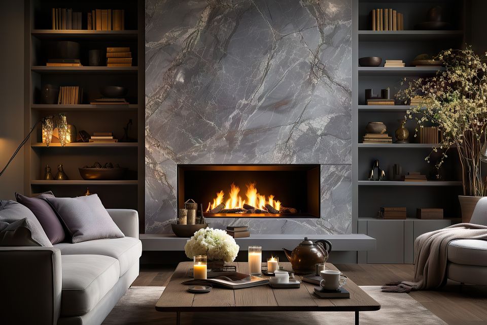 Stone fireplace