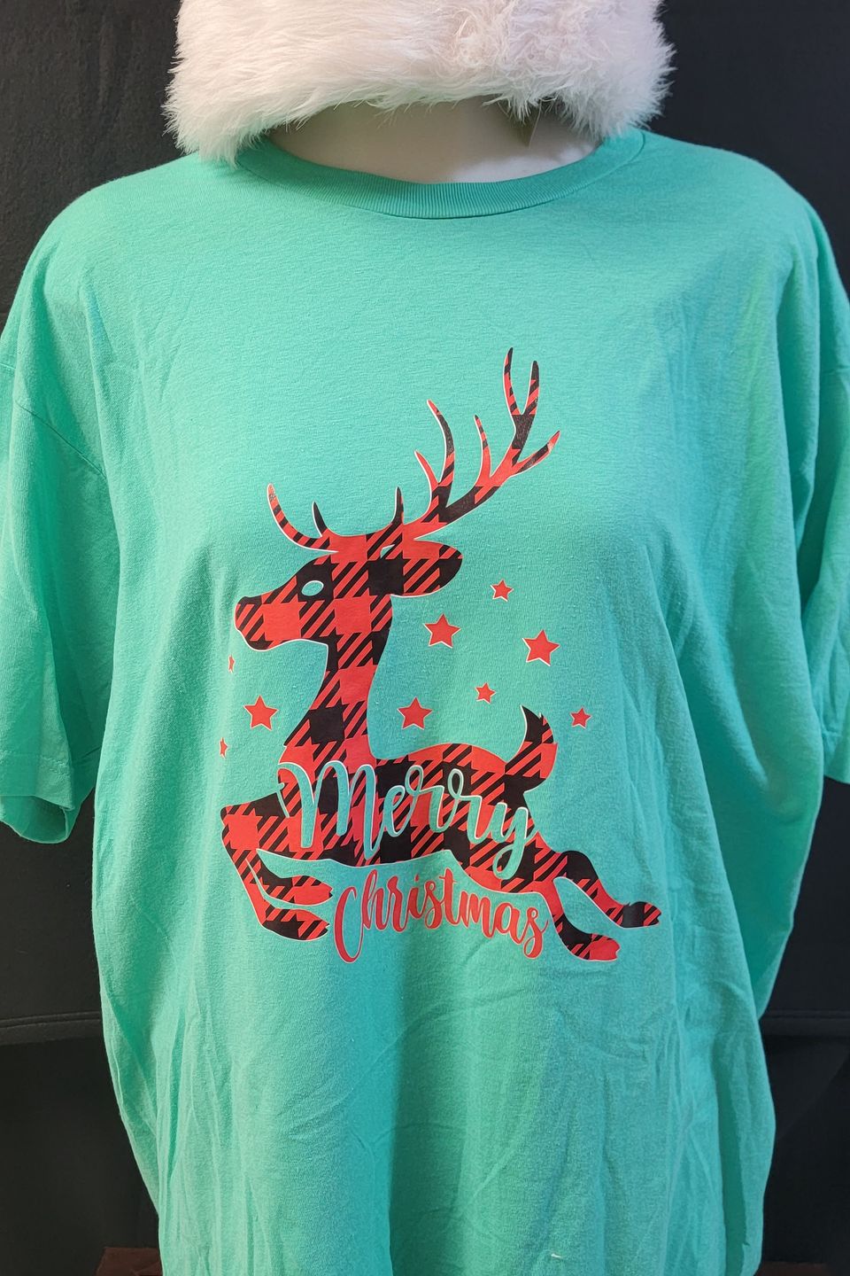 DTF green Merry Christmas t-shirt reindeer