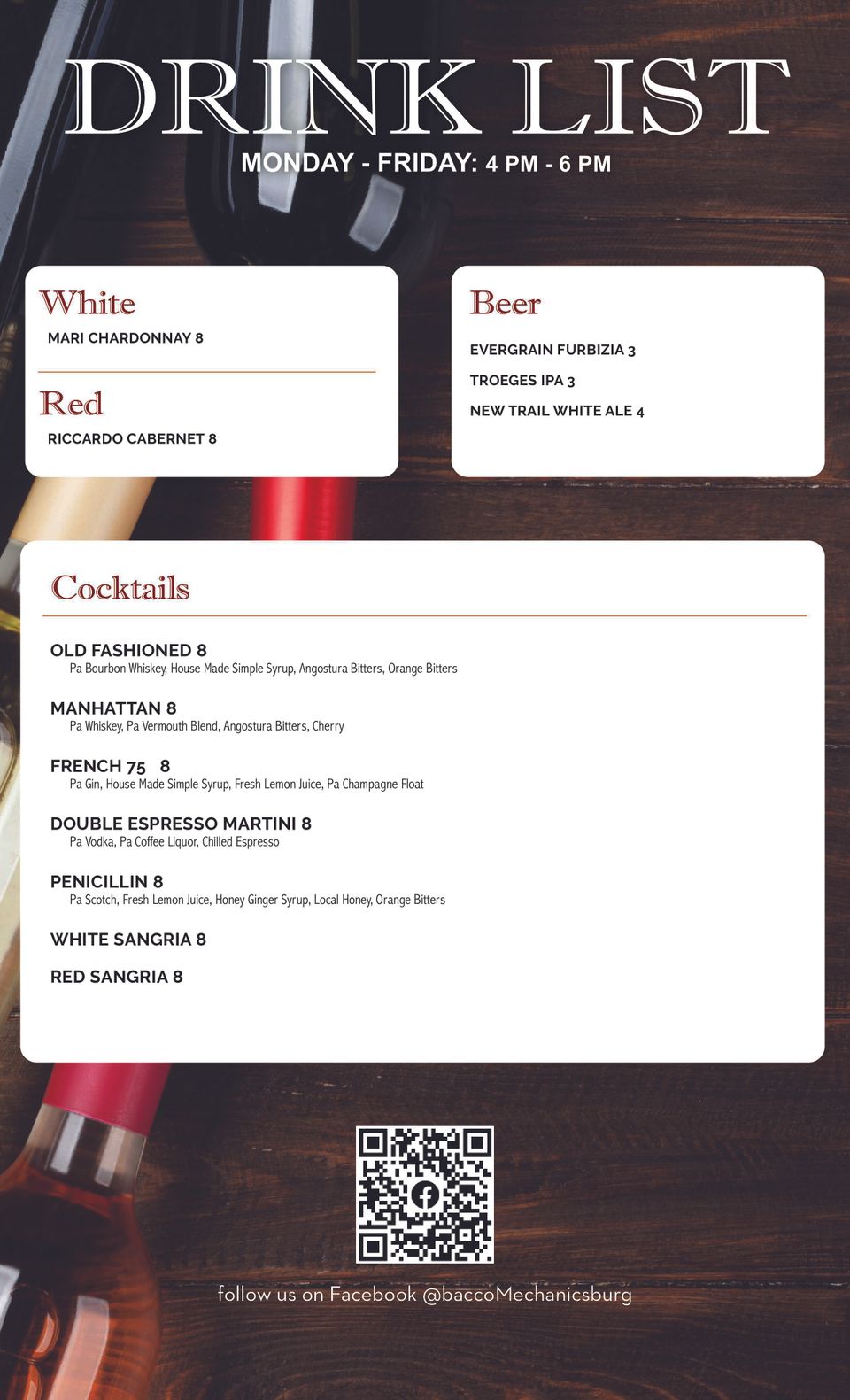 Bacco west happy hour menu 2 92622