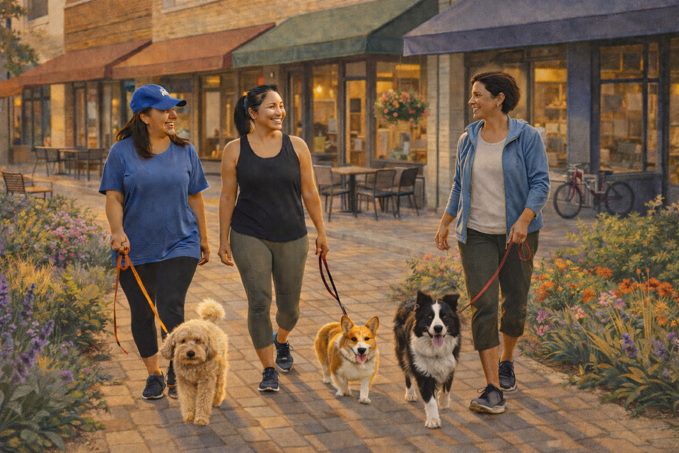 Morning meetup 3 gals 3 dogs