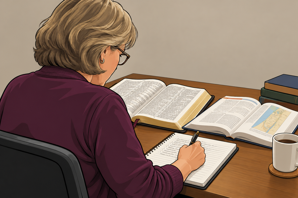 Quiet bible study at a warm wooden desk