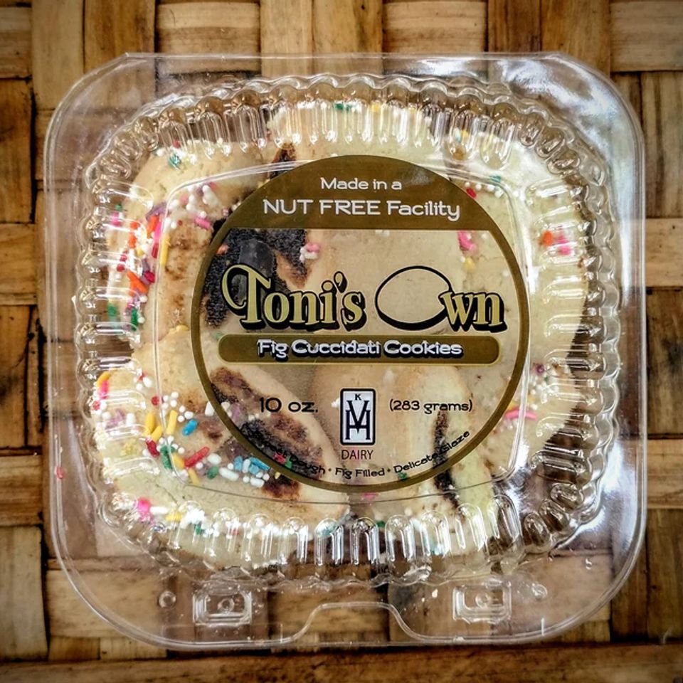 A 10 oz package of the Fig Cuccidati cookies from Toni's Own Cookies