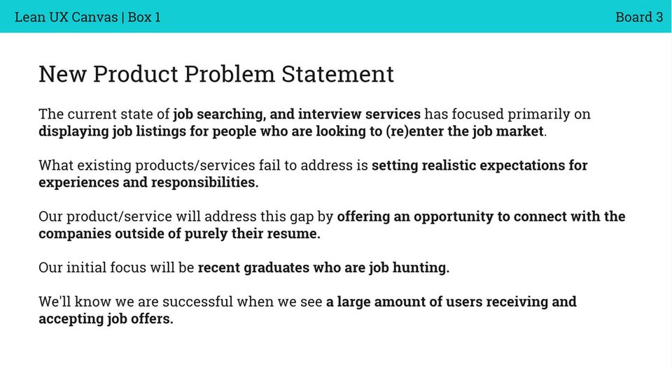 Team elaine lean ux board box 1 new product problem statement outcome orig