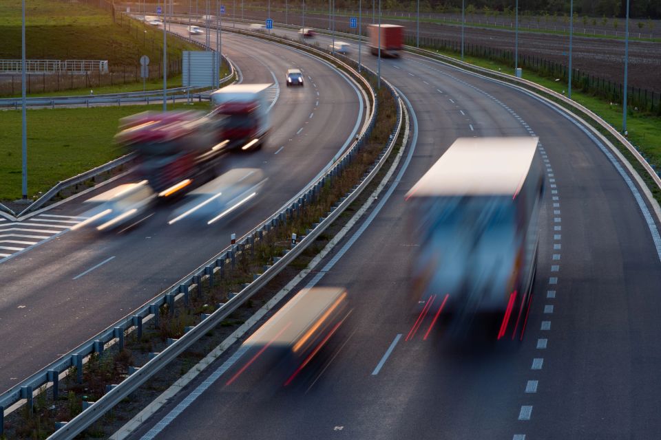 Blurry running truck on the highway