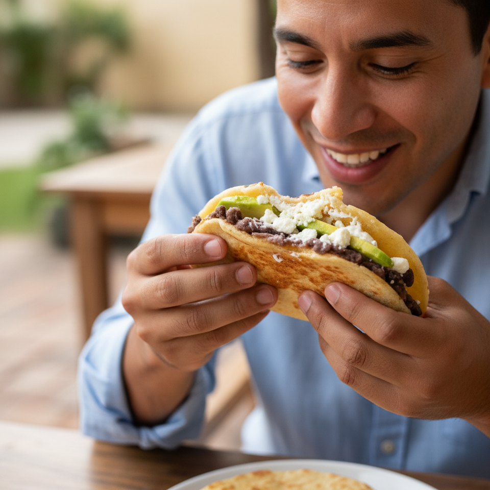 Person eating baleada   clean   appetizing