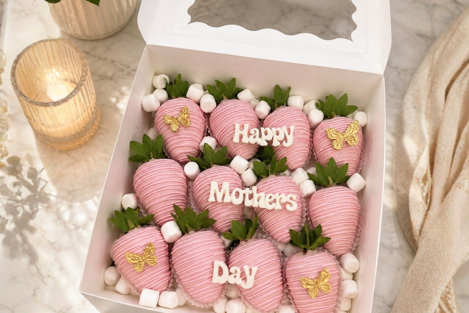 pink chocolate covered strawberries 