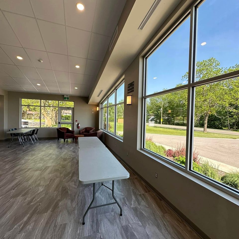 Streak-free interior windows in a commercial lobby after a commercial cleaning in Tillsonburg Ontario