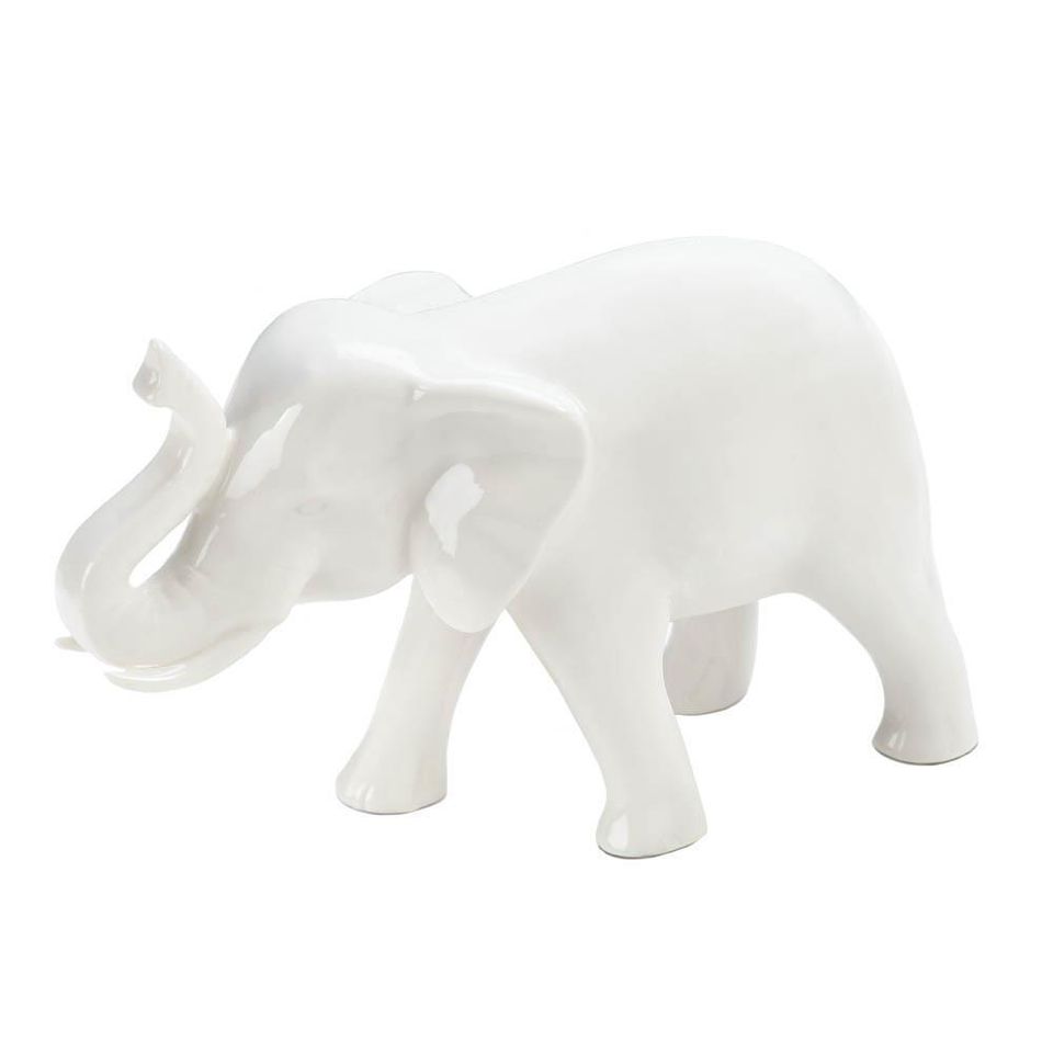 Sleek white ceramic elephant