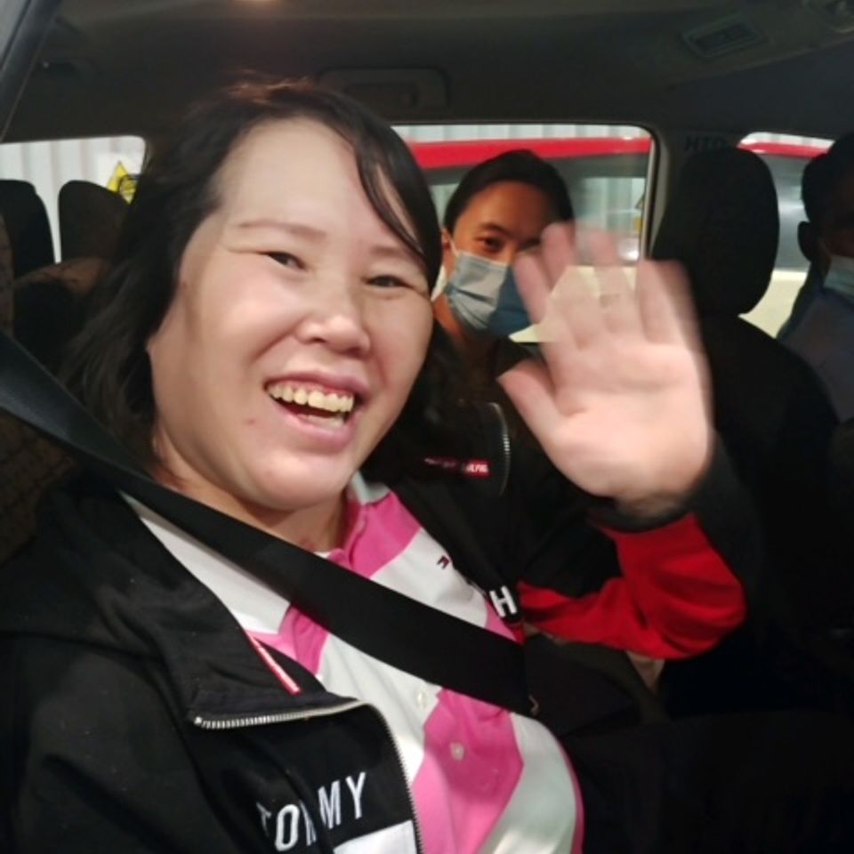 Lucy on her way to quarantine