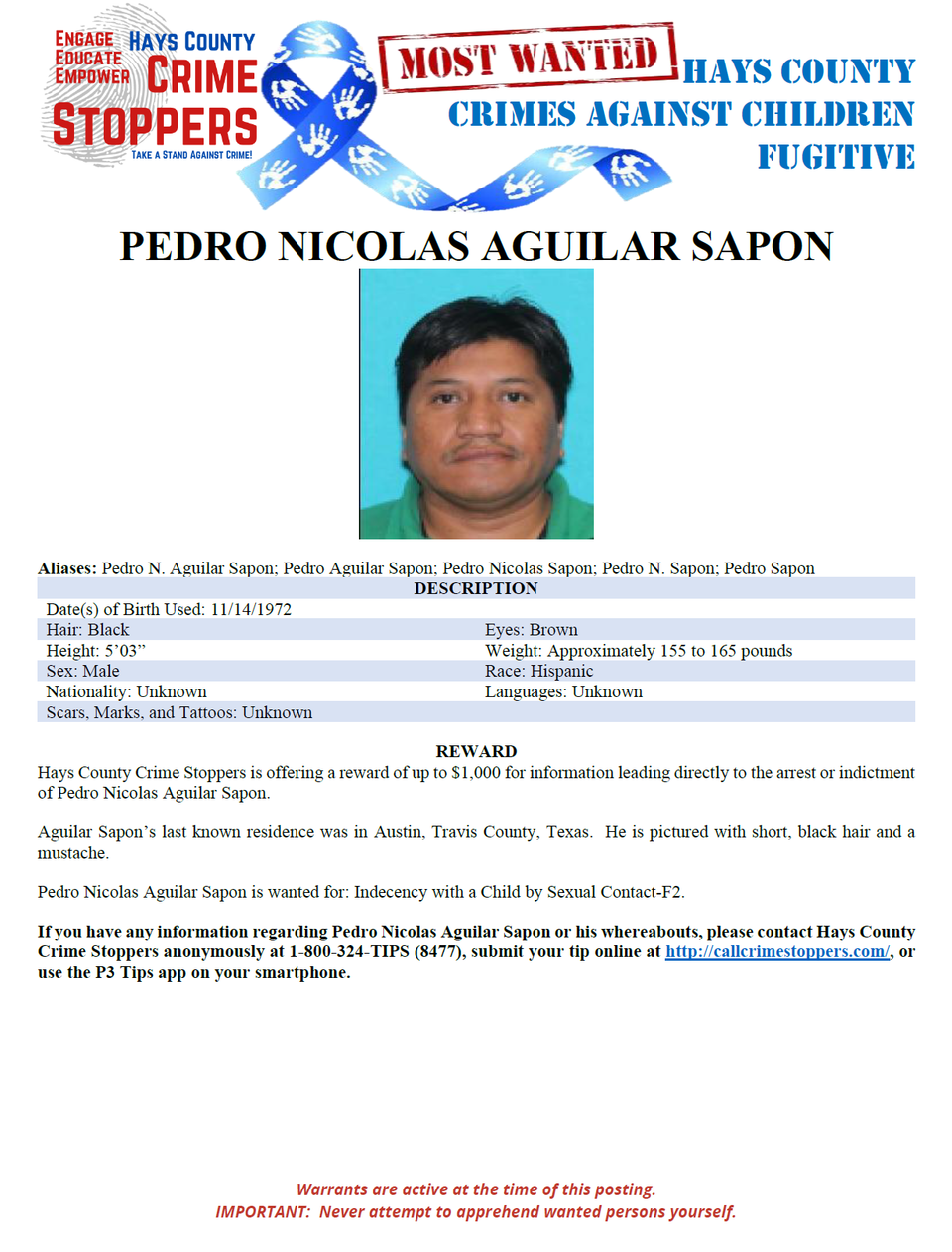 Aguilar sapon most wanted poster
