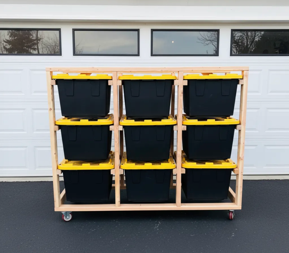 3x3 bin cart in front of a garage