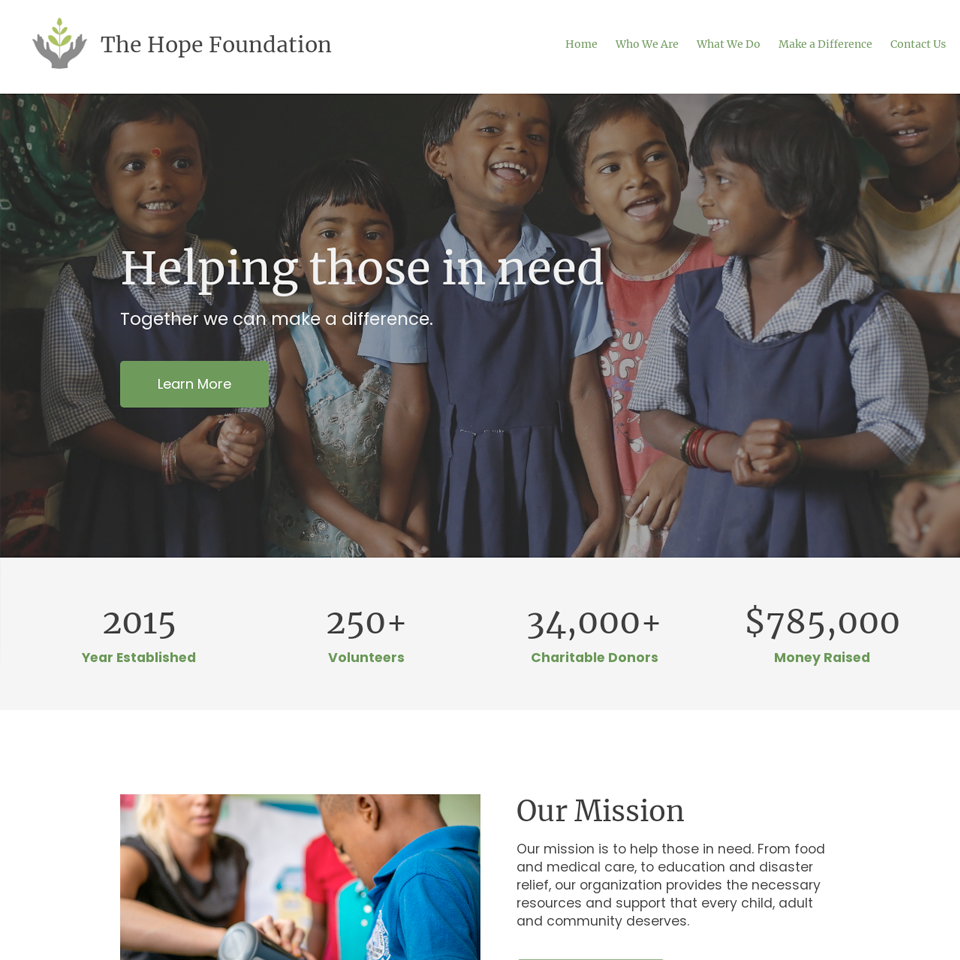 Non profit website design theme