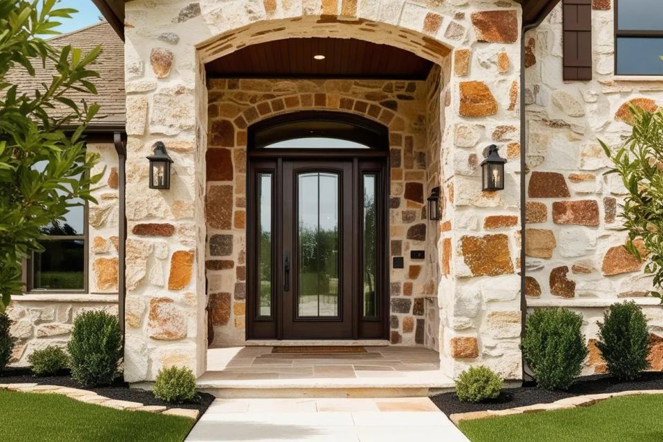 Exterior residential home entry with stone facade (1) original