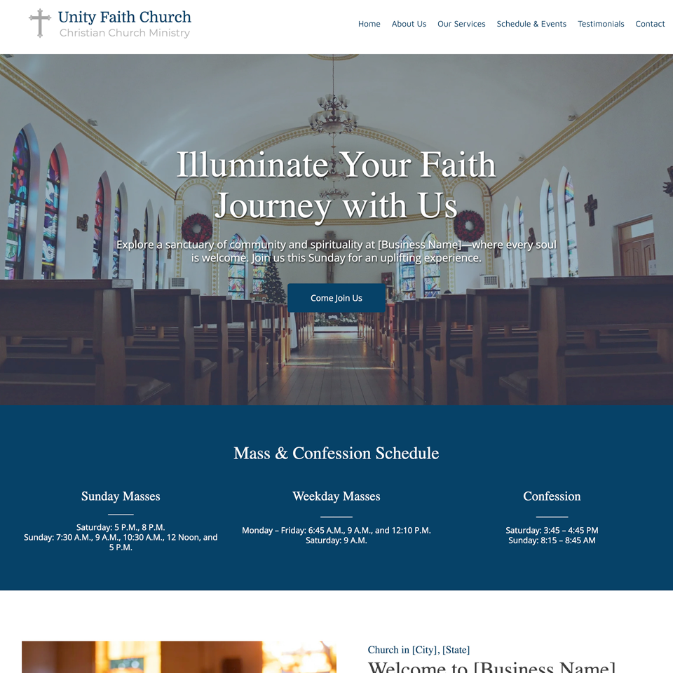 Community church website design theme