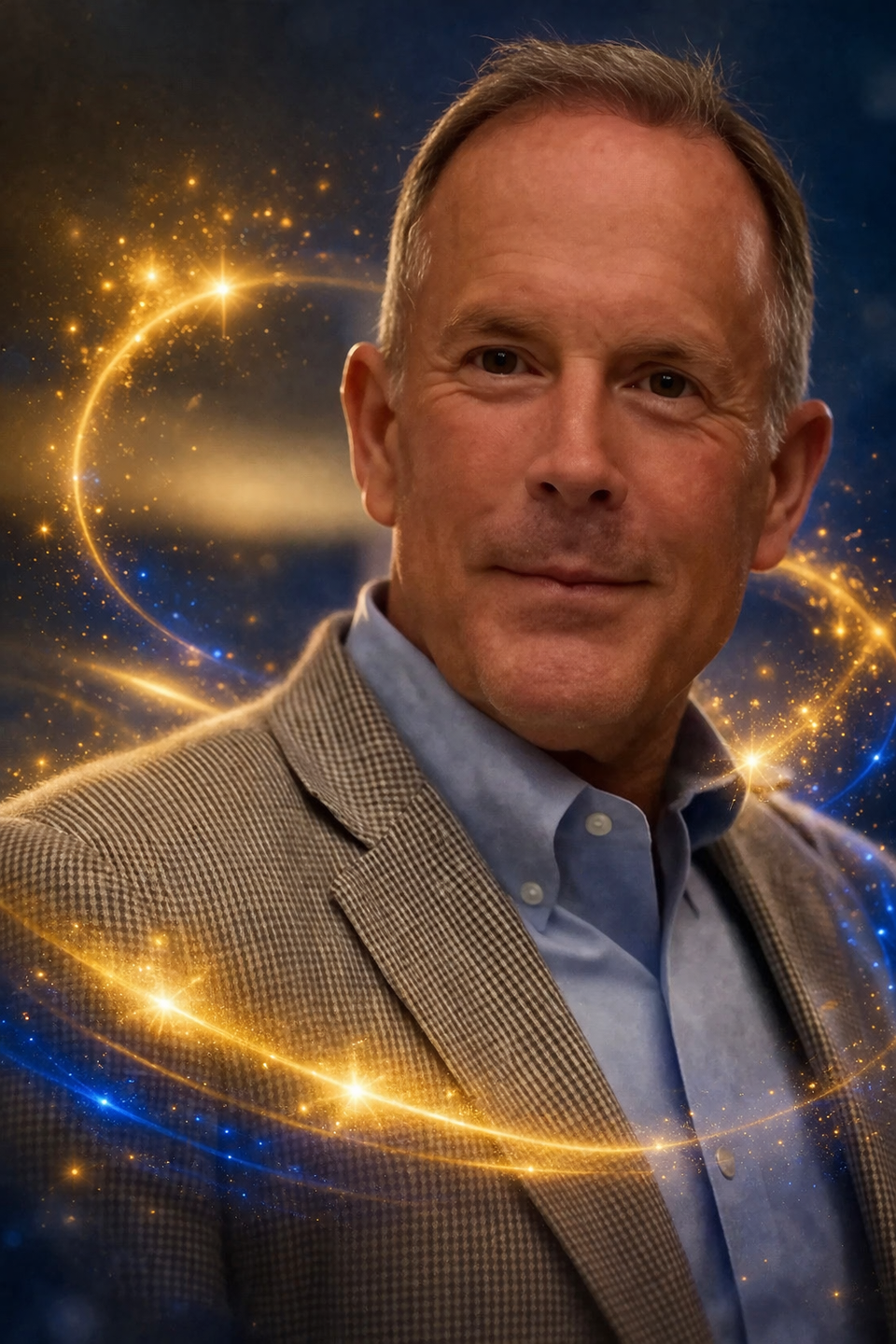 Magical portrait with golden sparkles