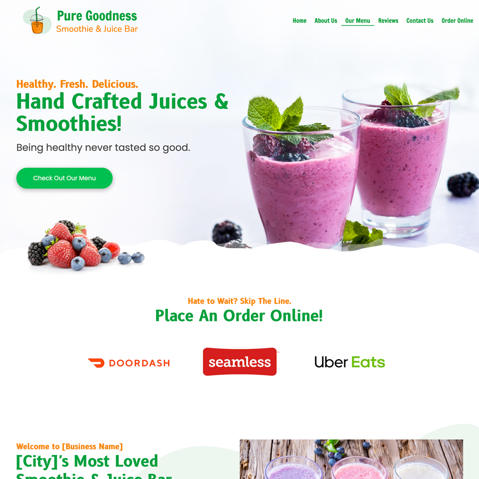 Juice bar smoothies website design theme