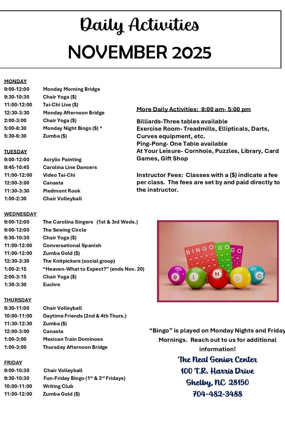 Daily calendar novmeber 2025