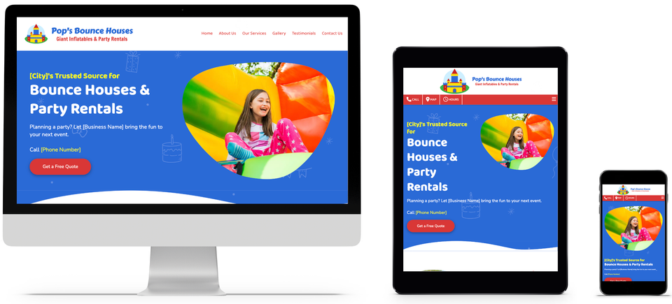 Bounce house inflatables party rentals website design