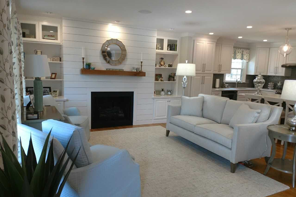 Living room with updated furniture after