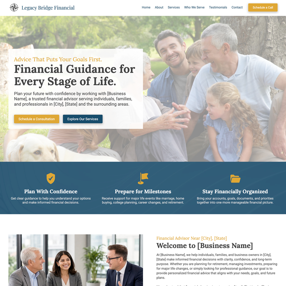 Financial advisor website design theme