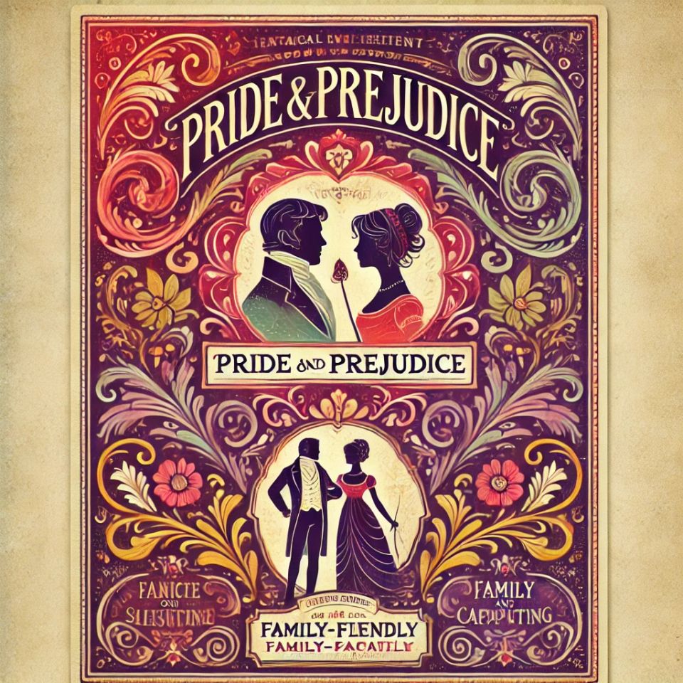 Dall·e 2025 02 04 20.14.28   a vintage  colorful theatrical event flyer design for 'pride and prejudice' without any text. the design features elegant  classic elements with ornat