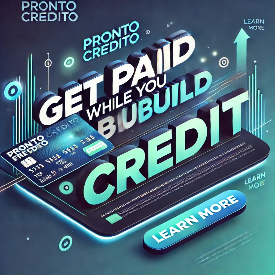Dall·e 2025 01 22 12.00.41   a sleek and modern digital ad for pronto crédito featuring the provided logo prominently. the design highlights the slogan 'get paid while you build c