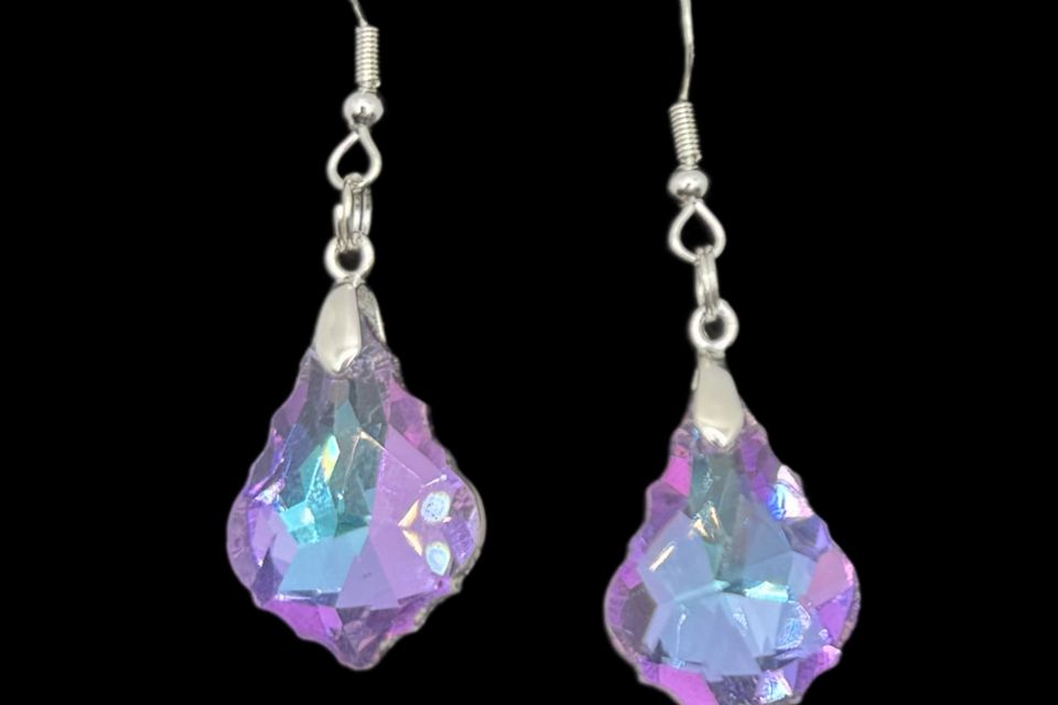 Sterling medium chandalier pink.purple earrings1