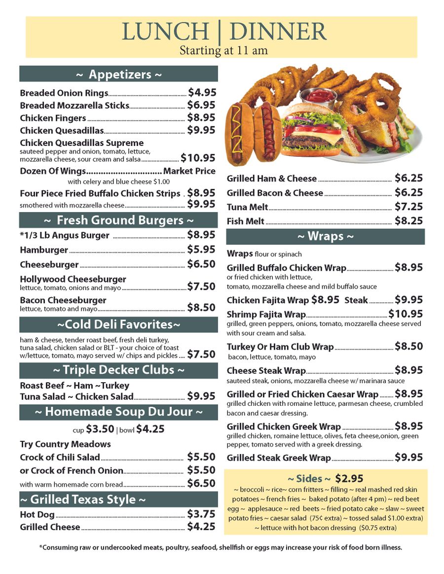 Our Menu Country Meadows Restaurant 81 Hershey Road Elizabethtown