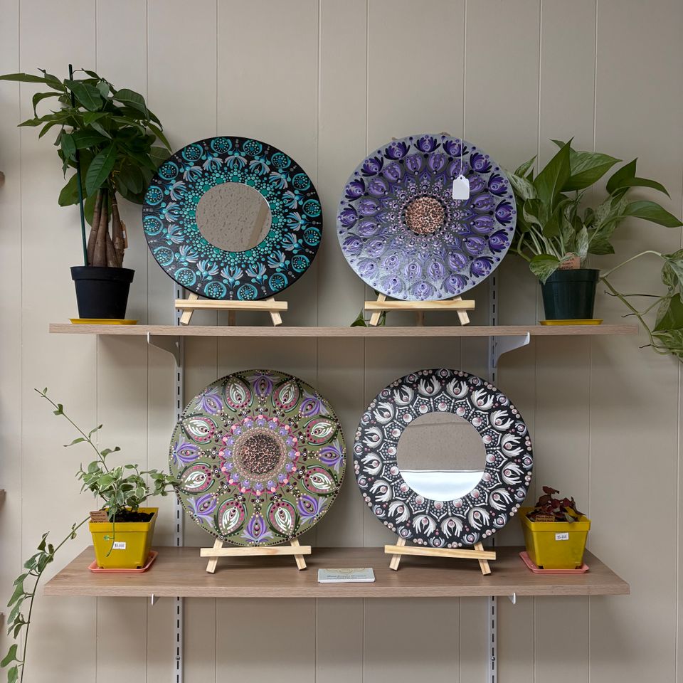 Mandala mirror artwork forest and blossom