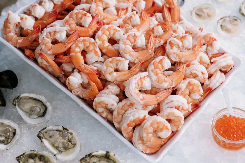 Shrimp, clams raw bar, catered by Shore2Shore Shucking of Long Island