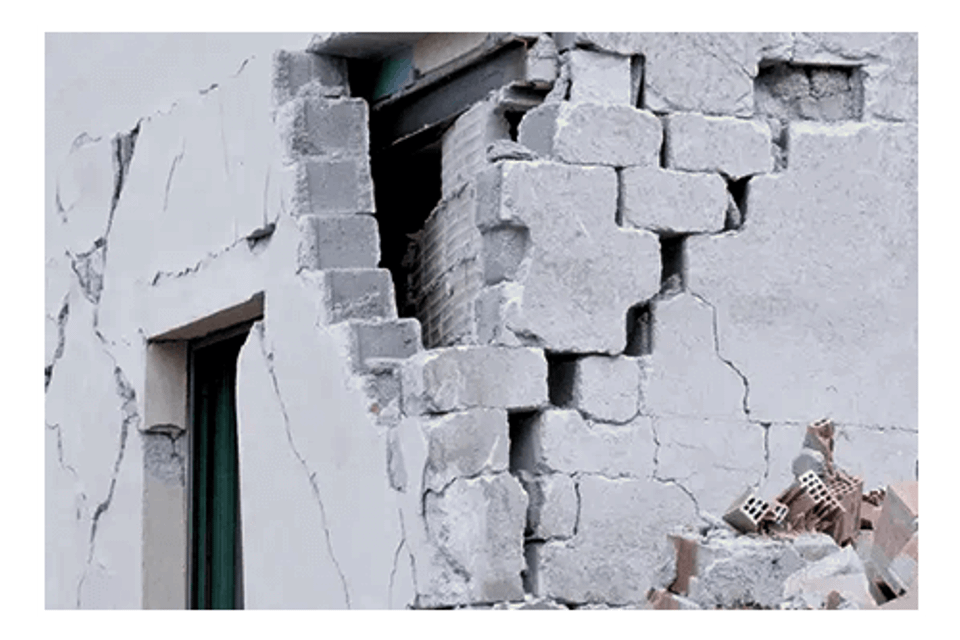 Damaged brick buildling